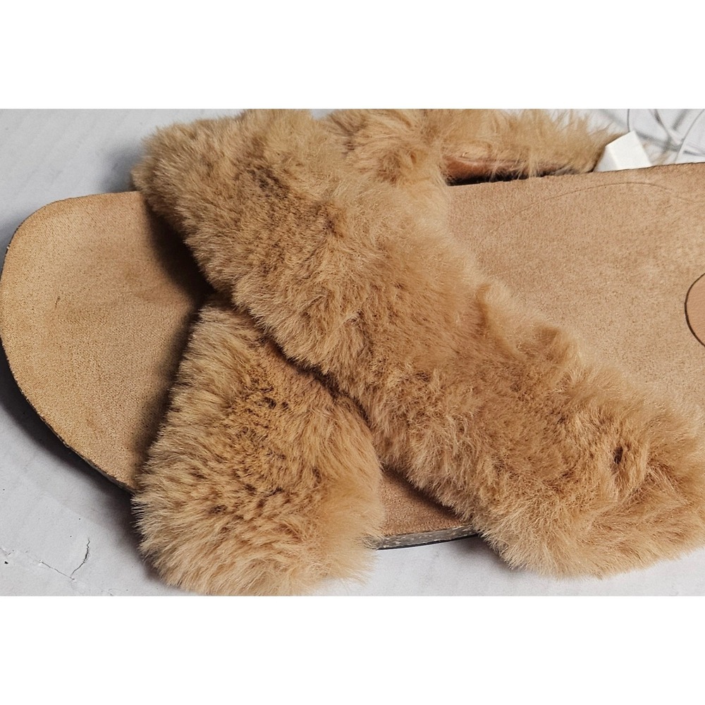 Mossimo Supply Co Bella Faux Fur Slides Tan Women's Size 7.5 Slip On Sandals New - Picture 9 of 12